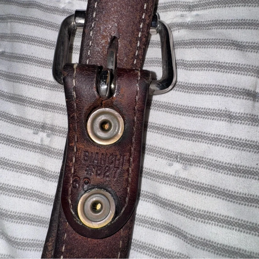 Bianchi vintage Leather Belt Brown Distressed Made in USA Men's #827 size 38